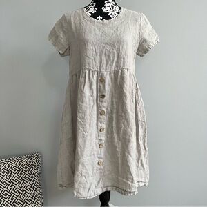 Terzo Millennio Women's Linen Babydoll Dress Size Large Made in Italy Neutral